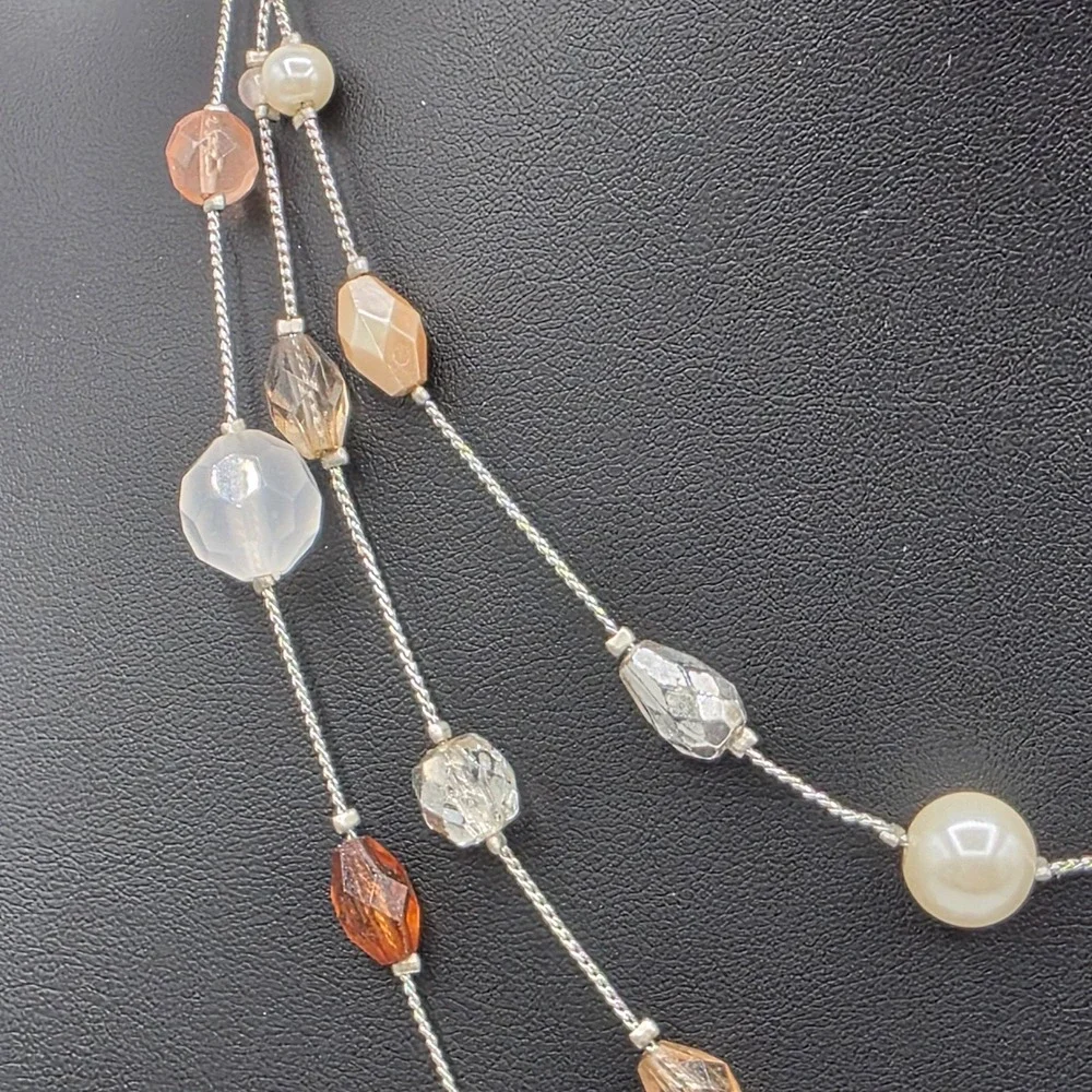 Lia Sophia Multi Strand Silver‎ Tone Multicolor Plastic Beads Adjustable 13